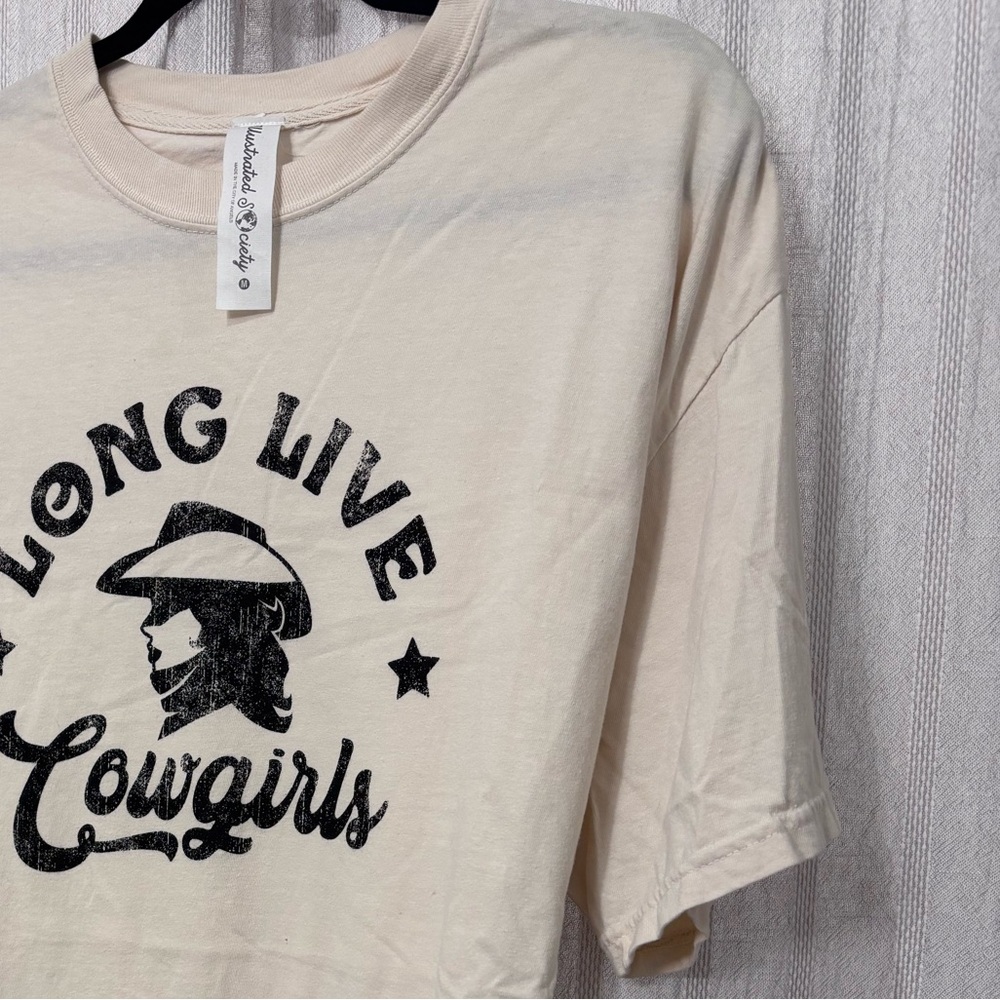 Long Live Cowgirls Cream Graphic Oversized T-Shirt Short Sleeve Ladies Top
